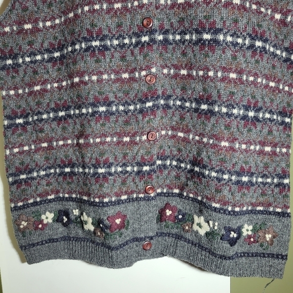 ❤️ 3 for $35 Simons wool multicolor floral grandpa cottagecore vest Cardigan med - Picture 3 of 7